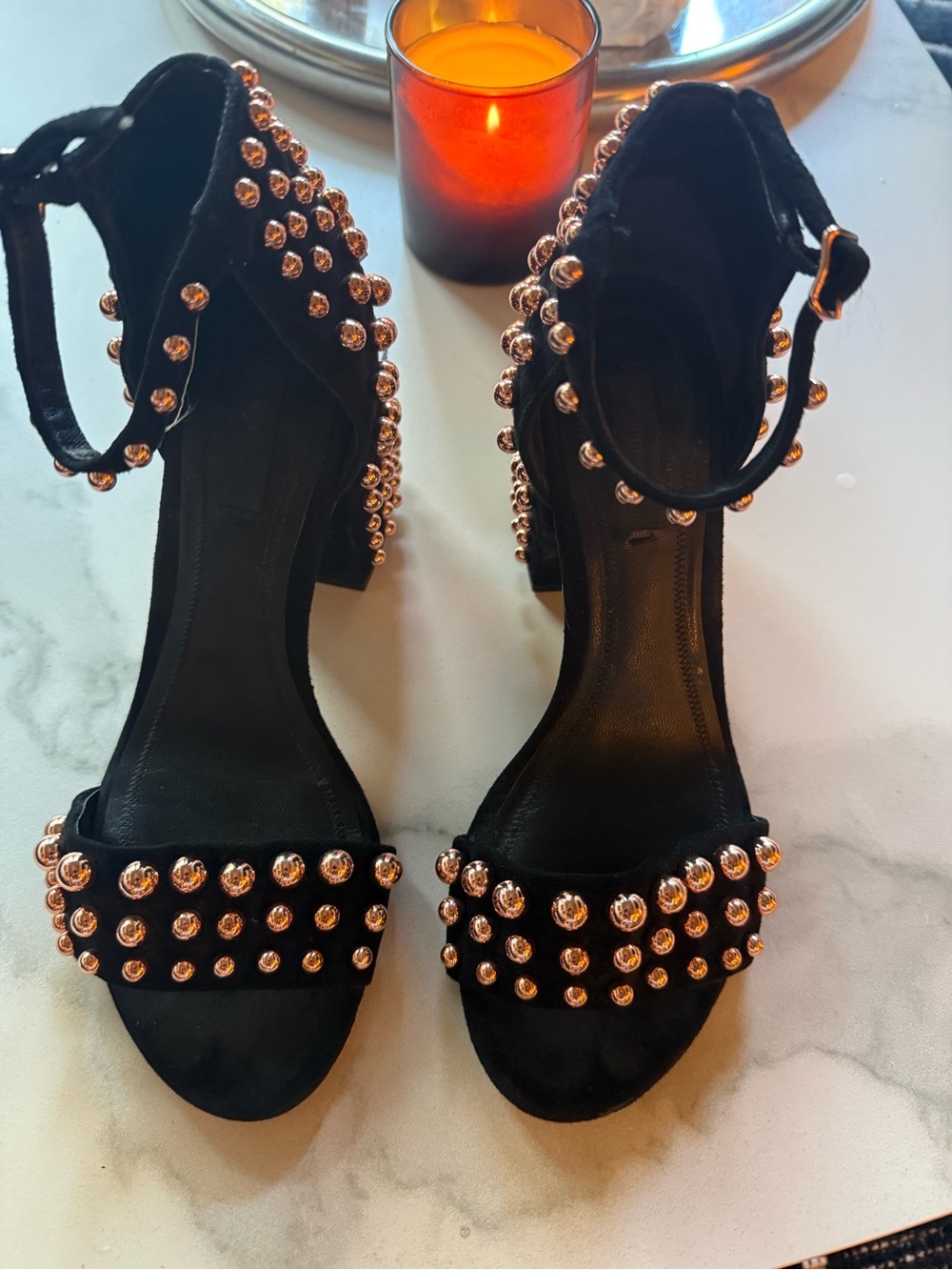 Alexander wang Studded Black rose gold Ankle-Strap Block Heel Sandals